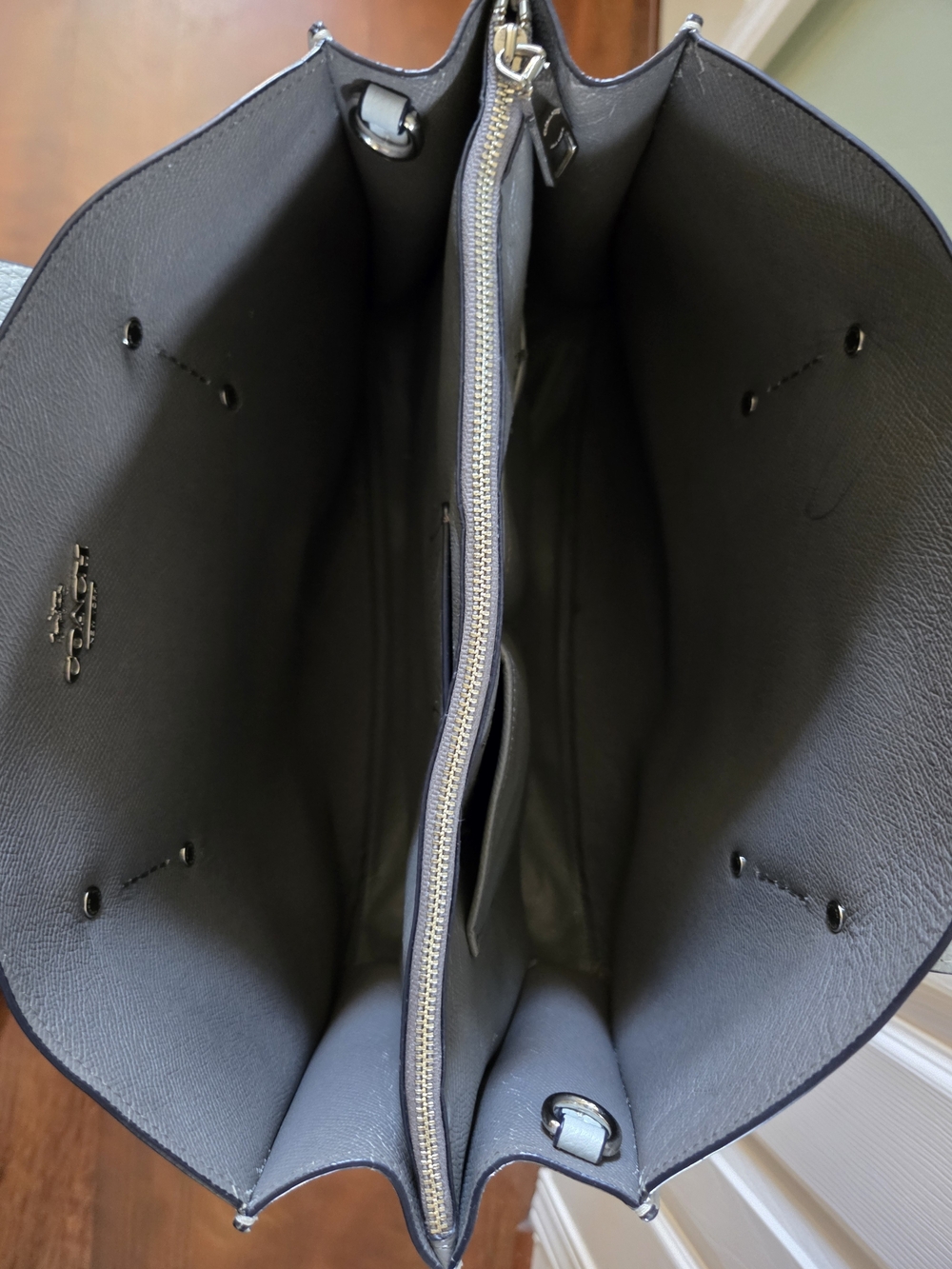 Coach Light Blue Leather Tote with Logo Plaque - Picture 3 of 3